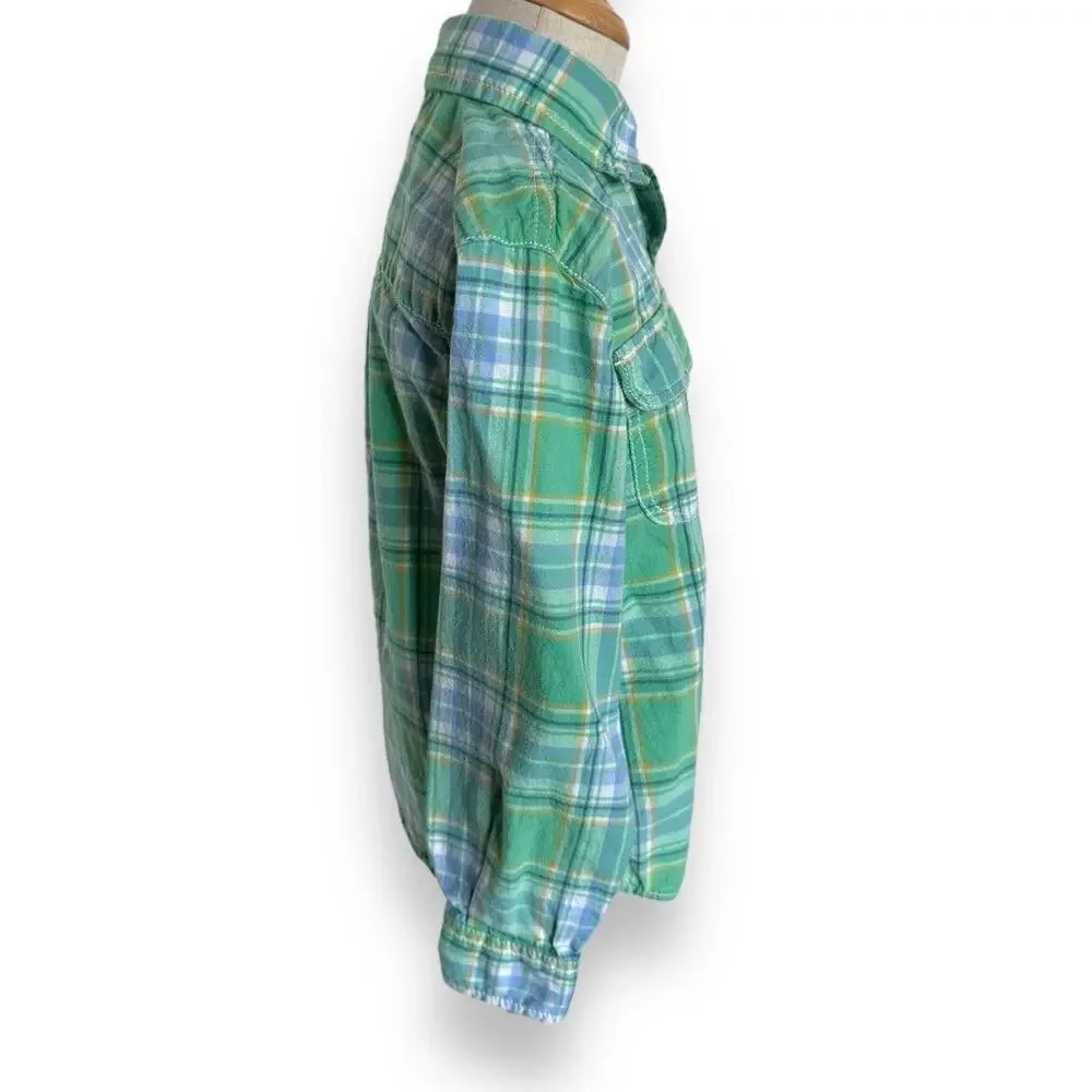 Carter's Boys Shirt Sz 5 Green White Blue Yellow Long Sleeve Plaid‎ Buttons